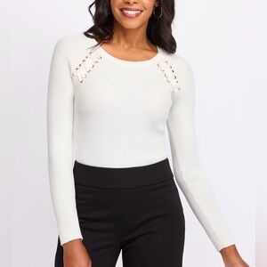 Montgomery Post Crew Neck Pullover Raglan Fitted Shirt WH Small NWT STITCH FIX